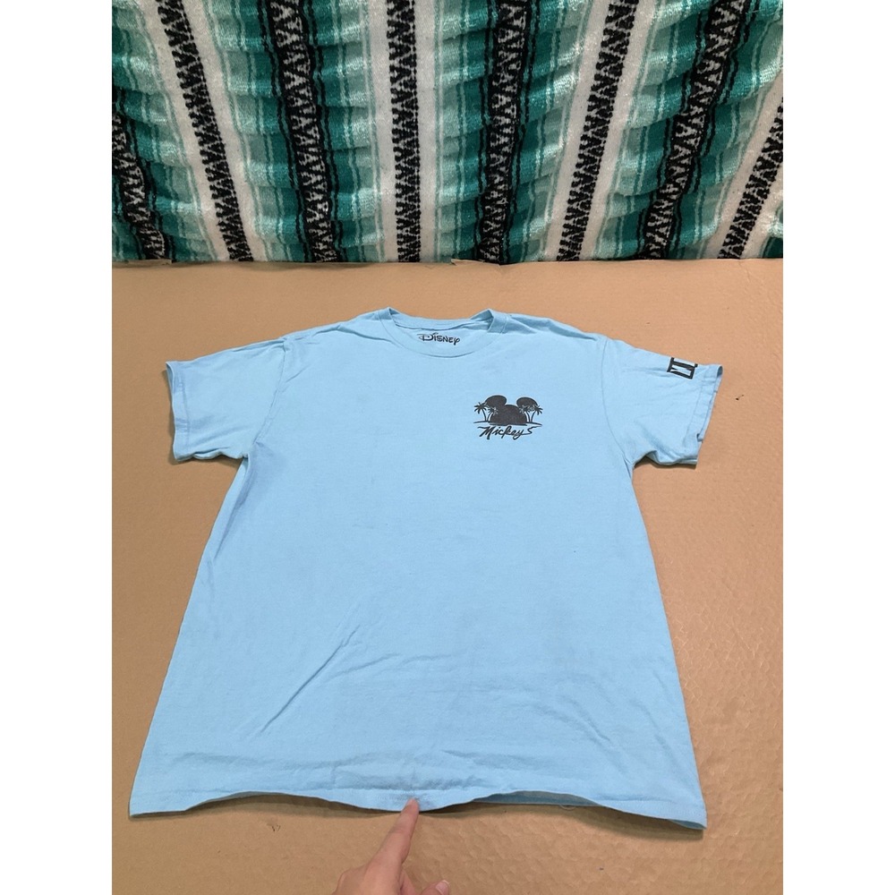 Neff x Disney Mickey Mouse Palms Graphic T-Shirt Blue M Tropical Beach EUC